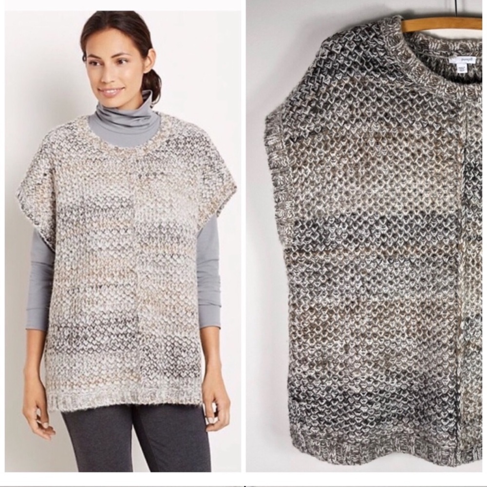 J. Jill Pure Jill Knit Boho Poncho Mohair Cozy Shawl Neutral Colors *O